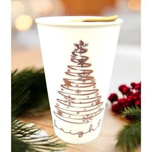 Marketplace Coffee Tumbler Mug Christmas 16oz w/ Lid White & Gold Lettering